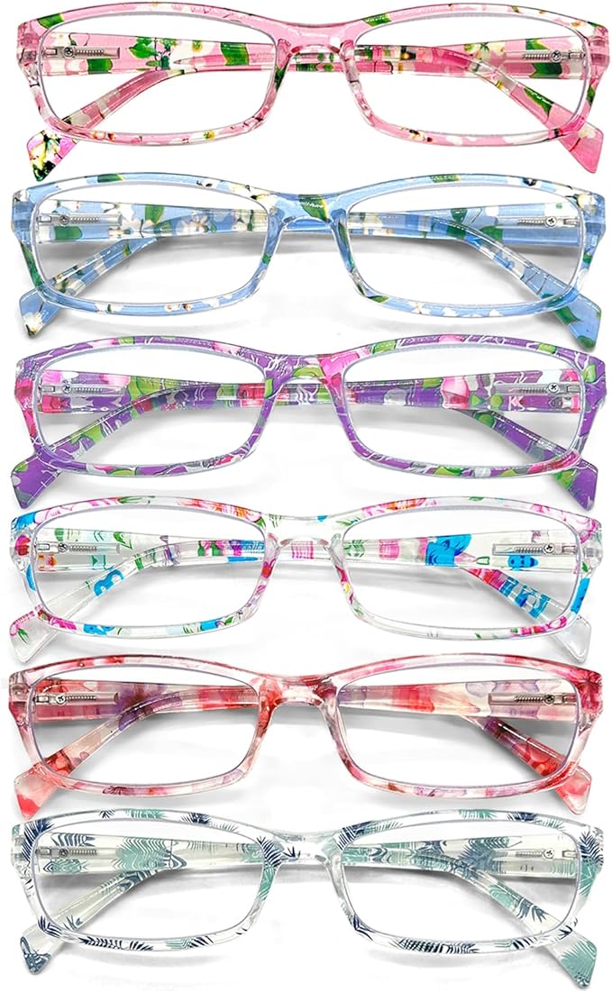 Henotin 6-Pack Reading Glasses Blue Light Blocking Anti Eyestrain Computer Reading Glasses for Women and Men Readers (Mix Color-B, 4.00, Diopters)