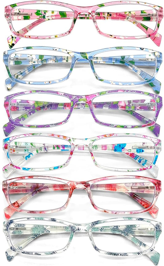 Henotin 6-Pack Reading Glasses Blue Light Blocking Anti Eyestrain Computer Reading Glasses for Women and Men Readers (Mix Color-B, 4.00, Diopters)