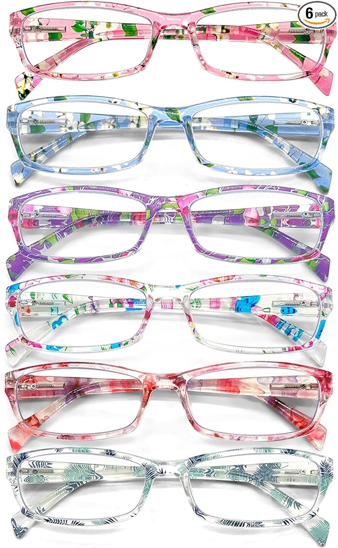 Henotin 6-Pack Reading Glasses Blue Light Blocking Anti Eyestrain Computer Reading Glasses for Women and Men Readers (Mix Color-B, 3.50, Diopters)