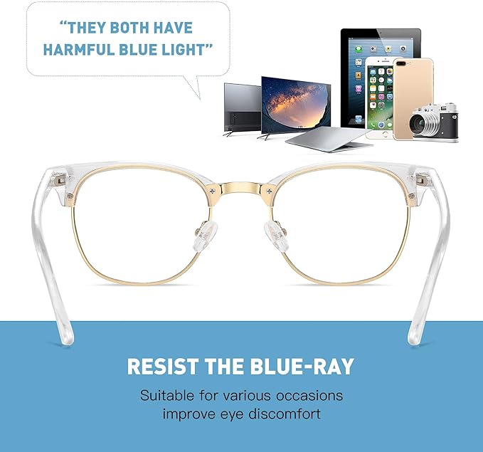 Blue Light Blocking Glasses Vintage Half Frame UV Clear Lens Anti Eyestrain Computer Gaming Glasses for Women Men(P56)