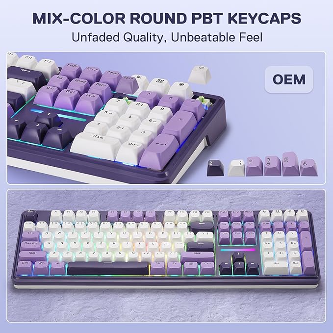 Redragon K745 PRO Wireless Gasket RGB Gaming Keyboard, 108 Keys Mechanical Keyboard w/Extra 4 Hotkeys, Hot-Swap South-Facing LED Socket, 5-Layer Noise Dampening, Round PBT Keycaps, Mint Mambo Switch