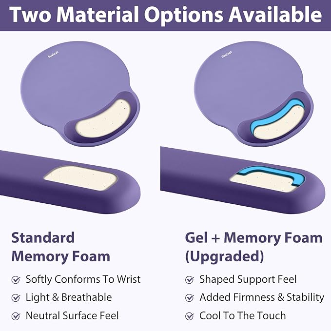 Sushret Mouse Pad and Keyboard Wrist Rest, 3-in-1 Gel Memory Foam Ergonomic Mouse Pad with Wrist Rest Set, Gaming Mousepad Arm Cushion Support for Computer Office Desk Accessories Cute Setup, Purple