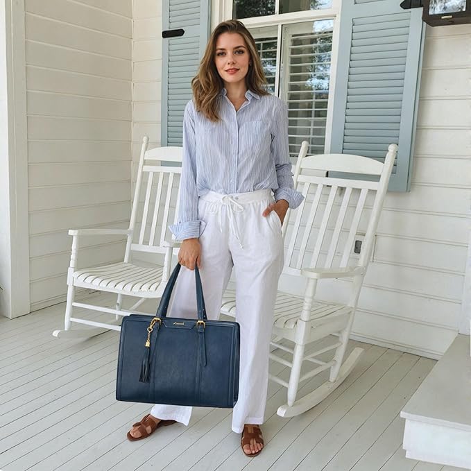 LOVEVOOK Laptop Bag for Women Vintage Leather Work Tote 15.6 inch Large Capacity Computer bag with Clutch Purse for Office, Travel, Casual