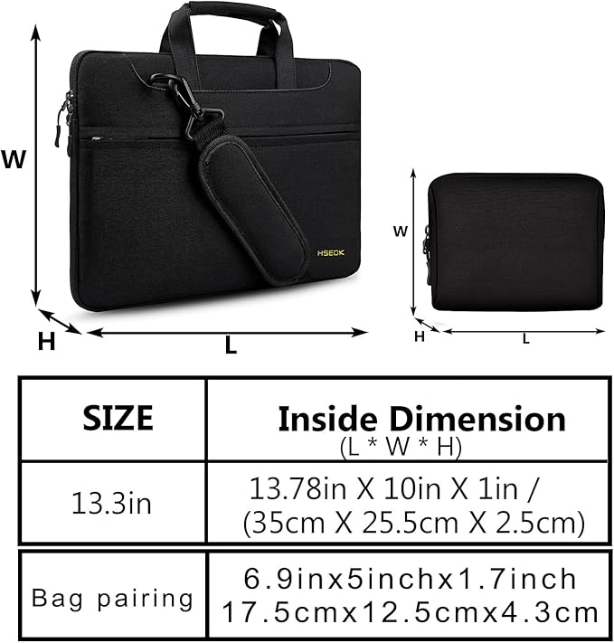 Hseok Laptop Shoulder Bag 13-14 inch Shockproof Water-Resistant HandBag with Small Case Compatible with MacBook Pro/Neo 14" M5/M4/M3/M2/M1, Mac Air/Pro 13.3", XPS 13/14, Most 13"-14" PC,Black