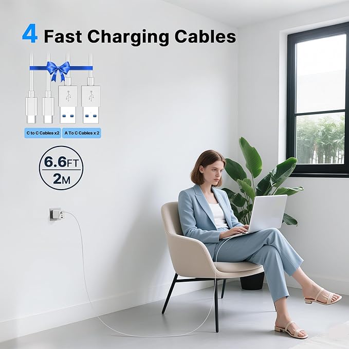 2 Pack 200W USB C Charger Block, Foldable 4-Port GaN5 Fast Type C Charging Block, Dual 65W Laptop Super Fast Charger USB C, Adapter for MacBook Pro/Air, iPad Pro, iPhone 17/16/15Pro, S25/S24 and More