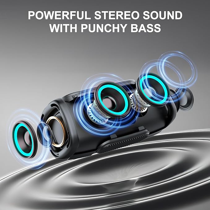 Bluetooth Speaker 6000mAh, 36H Playtime BT5.4 Portable Wireless Speaker with Loud Stereo Sound, IP6 Waterproof, 24W Portable Speaker with RGB Multi-Color Rhythm Lights for Outdoor/Home/Party as Gift