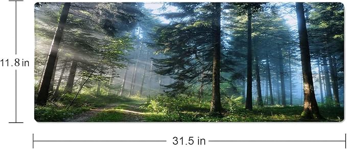Forest Morning Large Gaming Mouse Pad Keyboard Desk Pad Extended Mouse Pad Gaming Office Decor, PC Laptop Mouse Pads Large (31.5x151.8 in) with Stitched Edges Non-Slip Base Mousepad XL