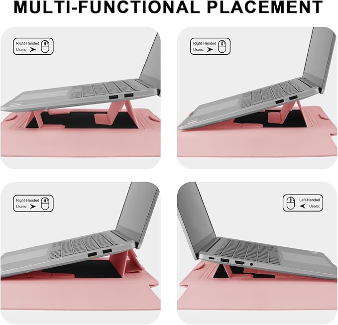 HoYiXi 13.3'' /13.6'' Laptop Sleeve Case PU Leather with Stand Compatible with MacBook Pro 14/MacBook Air 13(M1 M2)/ASUS Vivobook 14/Dell XPS 13/ASUS Matebook,13-14'' Laptop Bag,Pink