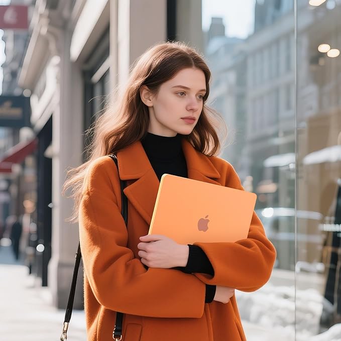 EooCoo Case Compatible with MacBook Air 13 inch M5 2026-2022 Release M4 M3 M2 A3449 A3240 A3113 A2681, Hard Shell&Keyboard Skin Cover&Screen Protector for Mac Air 13.6 inch, Matte Orange