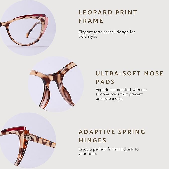 Blue Blockers Glasses for Women, Bluelight Glasses with Cat Eye Frame for Style, Comfort, Eye Strain Relief (Cat Eye, Leopard pattern)