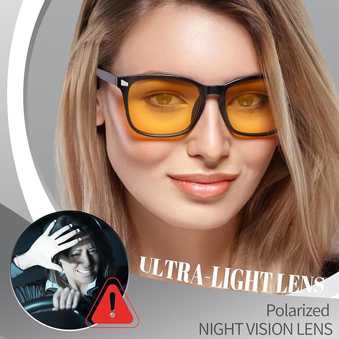 Polarized Sunglasses for Women Men, Night Driving Glasses Anti Glare Yellow Lens UV 400 for Day Night Use