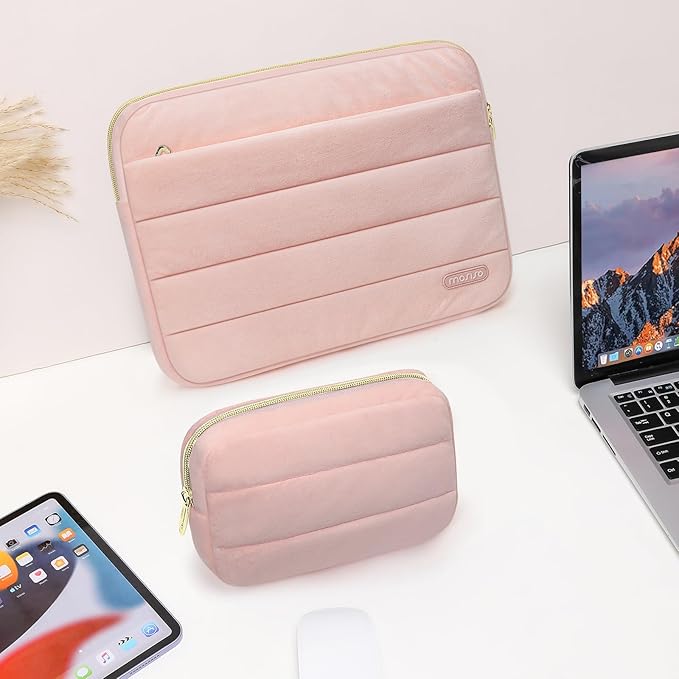MOSISO 13-14 inch Laptop Case, 13.3 inch Laptop Sleeve Compatible with MacBook Air 13 13.3 13.6/Pro 13/Pro 14, HP Dell ASUS Lenovo, Soft Cozy Lightweight Horizontal Bag with Small Case, Pink