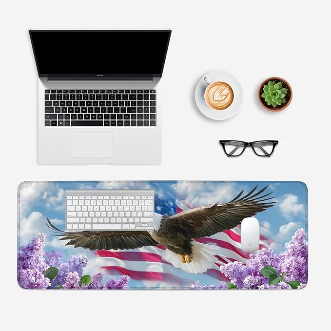 Mouse Pad, Large Anti-Slip with Stitched Edges Desk Mat Desktop Laptop Computer Desk Keyboard Mat,Table Protector Blotter Mat (Flowers and Eagles, 31.5" x 11.8")