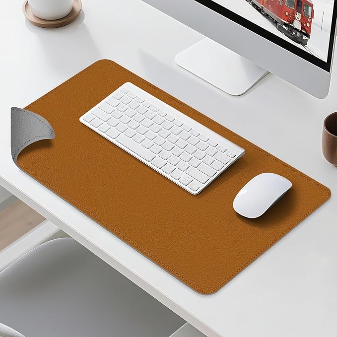 Dual Sided Leather Desk Mat - Waterproof Desk Pad - Ideal for Large Mouse Pad and Desk Mats on Top of Desks (Brown, 33"*13")