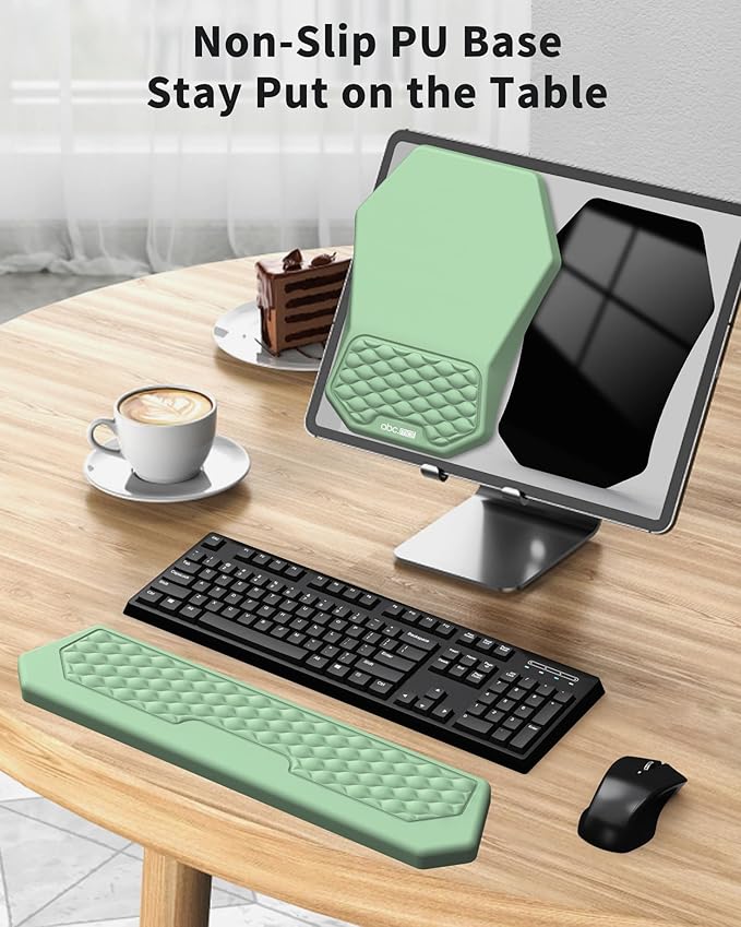 Ergonomic Mouse Pad Wrist Rest Support, Massage Design Surface for Carpal Tunnel Pain Relief, Memory Foam, Non-Slip PU Base for Computer Desk, Green