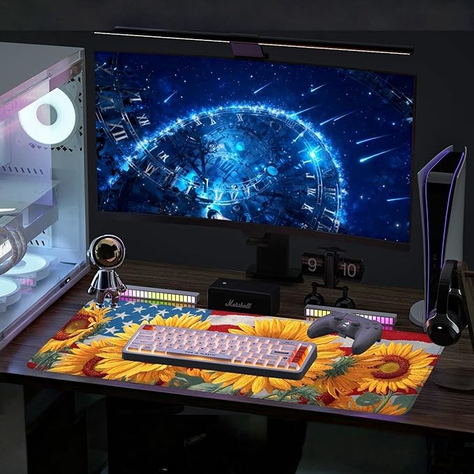 Mouse Pad, Large Anti-Slip with Stitched Edges Desk Mat Desktop Laptop Computer Desk Keyboard Mat,Table Protector Blotter Mat (Sunflower, 31.5" x 11.8")