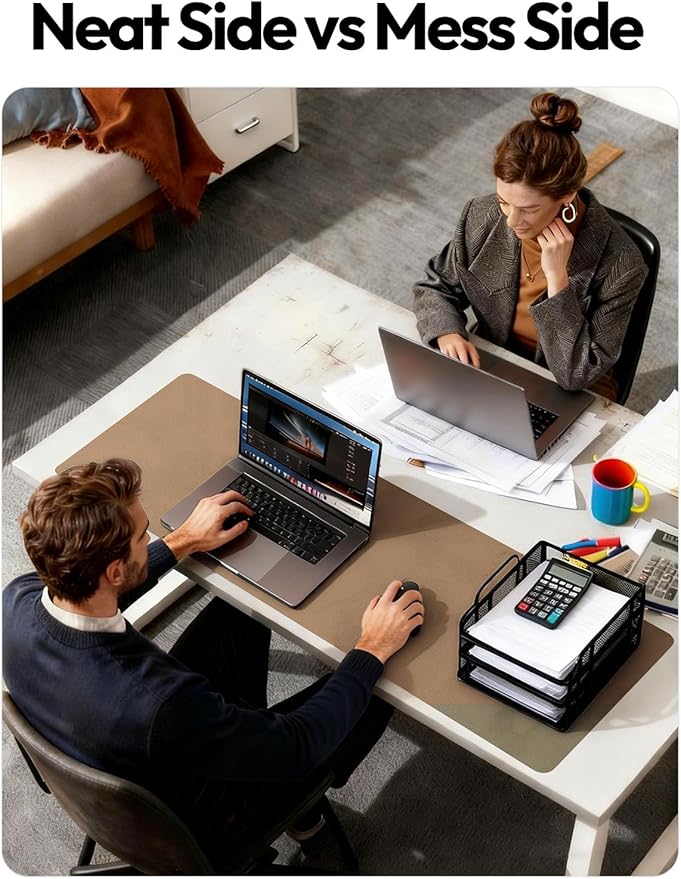 YSAGi Leather Desk Protector, Office Mat, Large Mouse Pad, Non-Slip PU Leather Blotter, Laptop Desk, Waterproof Writing Pad for Office and Home (Khaki, 35.4" x 17")