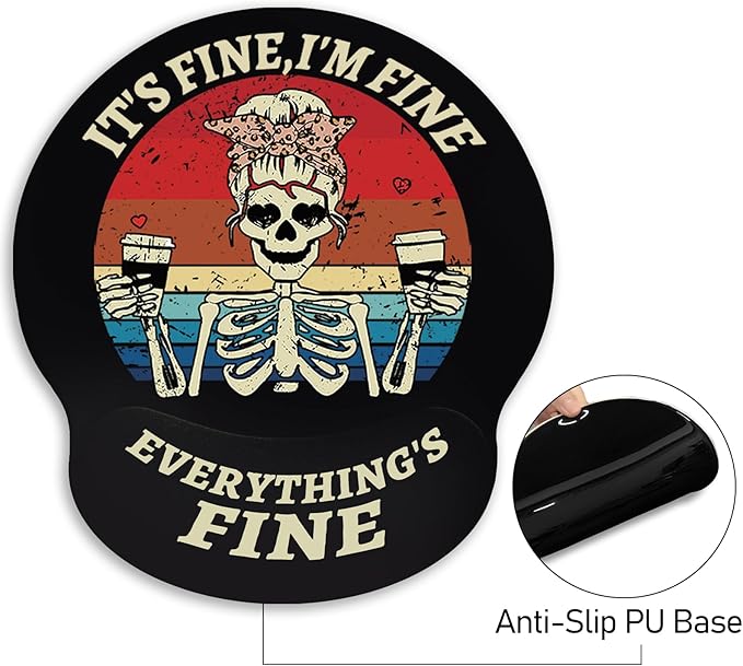 Ergonomic Mouse Pad with Wrist Support, Gothic Skull Skeleton Mouse Pad with Wrist Rest, Gaming Mousepad with Non-Slip Pain Relief PU Base, Cute Mouse Pad for Desk Accessories Office Supplies Decor