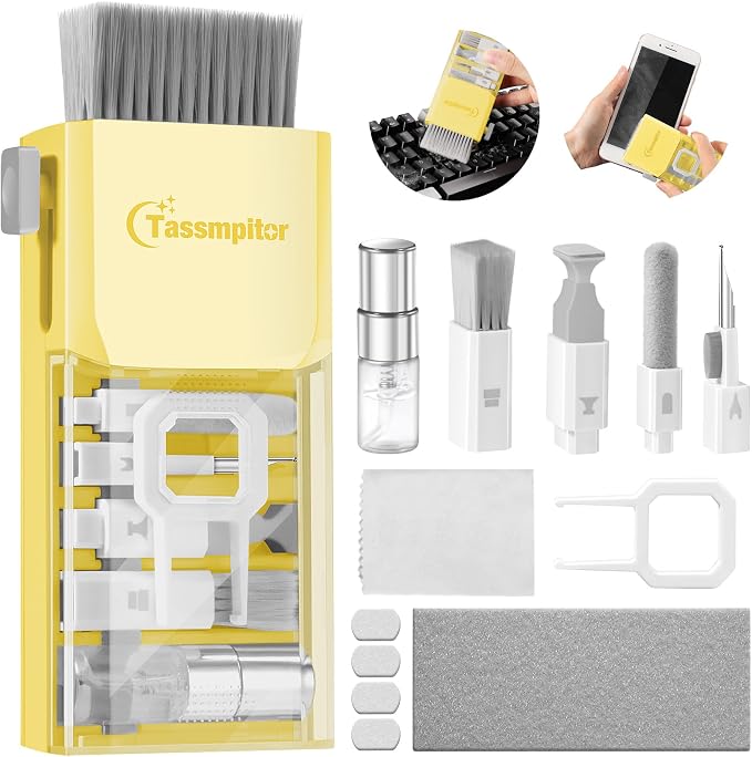 Tassmpitor Laptop Screen Keyboard Cleaner Kit, All in 1 Electronics Cleaning Tool for MacBook iPad iPhone Pro Cell Phone, Brush Tool for Tablet, Computer, PC Monitor,TV Camera Lens with Patent, Yellow by Tassmpitor