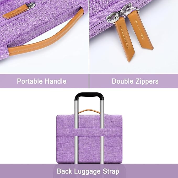 MOSISO 360 Protective Laptop Case 15 inch, 15 inch Laptop Sleeve Compatible with MacBook Air M5 M4 M3 M2 2026-2023, Dell XPS Plus, Side Open Carrying Case with 4 Zipper Pockets&Handle, Lilac