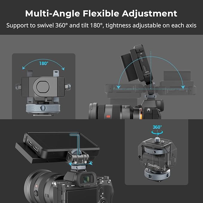 SmallRig Camera Monitor Mount Lite with Cold Shoe, Swivel 360° and Tilt 180° Holder for Field Monitor, LED, Flash and Video Shooting Photography Accessories, Max Load Capacity of 90° Tilt 3.2kg - Image 3