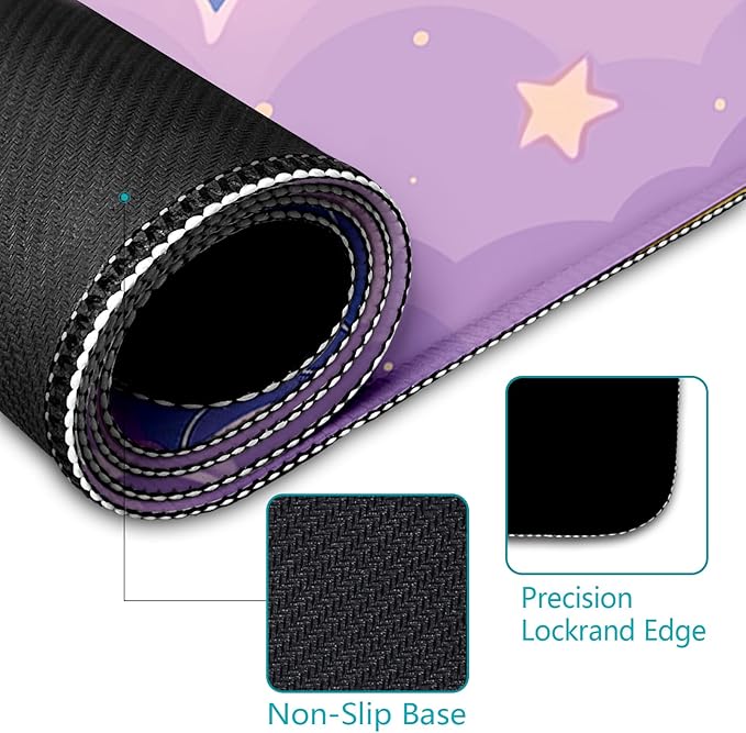 Purple Cloud Mouse Pad Large Desk Mat, Kawaii Purple Computer Mousepad with Stitched Edges Non-Slip, Keyboard Mouse Pad for Desktop Cute Office Supplies Desk Decor Accessories 31.5x11.8 in