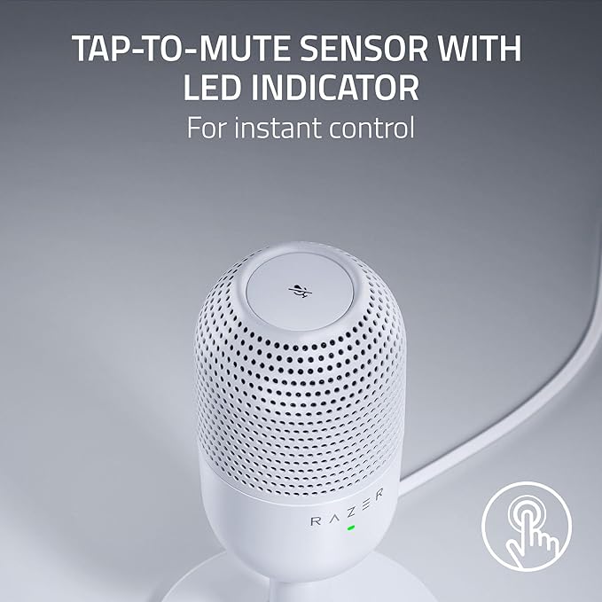 Razer Seiren V3 Mini USB Microphone: Condenser Mic - Supercardioid Pickup Pattern - Tap-to-Mute Sensor with LED Indicator - Shock Absorber - Ultra Compact - PC, Discord, OBS Studio, XSplit - White
