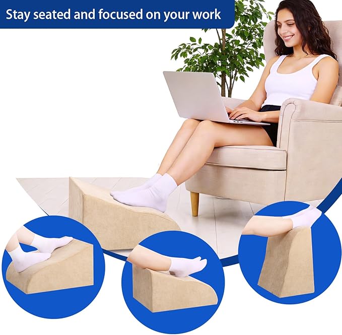 Foot Rest for Under Desk at Work, Ergonomic Under Desk Footrest with Washable Cover for Office, Home & Gaming Leg Elevation Pillow Beige