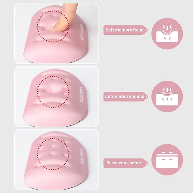 UnivoColors Pink Superfine Memory Foam Wrist Rest Soft Gel Ergonomic Mouse Pad Wrist Support for Mouse, Gaming, Computer, Laptop, Office