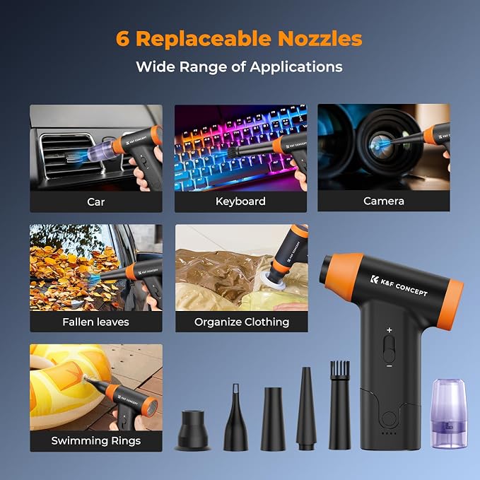 K&F Concept BS200 Blower & Suction 2 in 1 Compressed Air Duster, 150000RPM Super Power Electric Air Duster, Stepless Speed Regulation, Portable Dust Blower for Computer, Keyboard, House, Outdoor, Car - Image 4