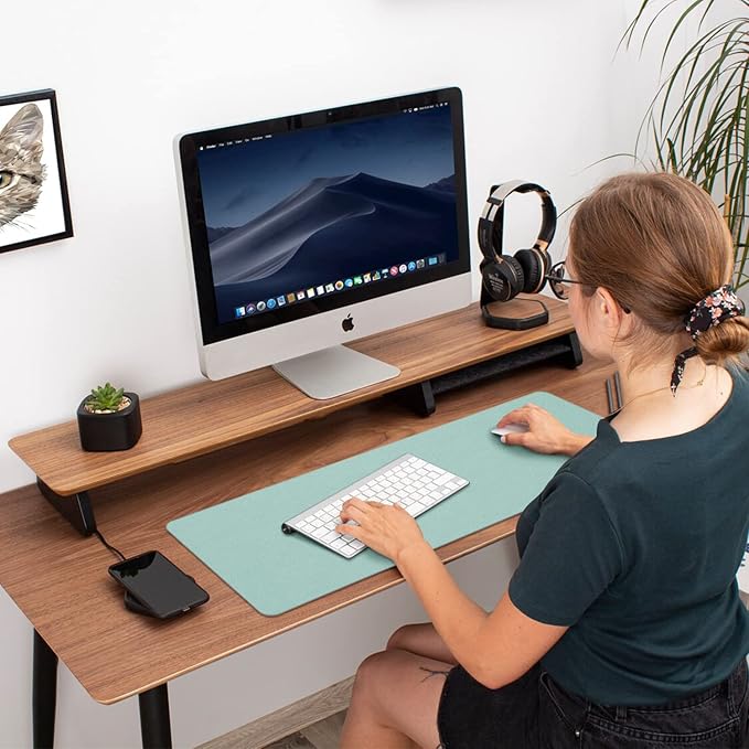 Desk Mat Large protector Pad - Multifunctional Dual-sided Office Desk Pad,Smooth Surface Soft Mouse Pad,Waterproof Desk Mat for Desktop, Pu Leather Desk Cover for Office/Home(Lake Blue, 31.5" x 15.7")