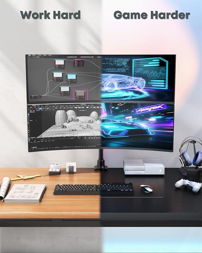 Dual Monitor-Arm Ultrawide Heavy Duty - 24-57 inch Vertical Dual Monitor Mount, Adjustable Stacked Double Monitor Desk Mount Stand, Max Load 59.4 lbs (per Arm), VESA 75/100 mm, Black