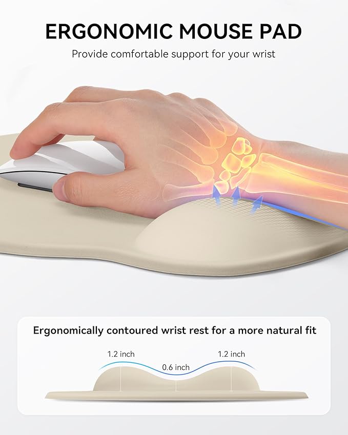 Mouse Pad with Wrist Rest, Ergonomic Mouse Pads for Desk, Office Non-Slip Mousepad with Gel Wrist Support(Beige, 10.6''L x 9''W)