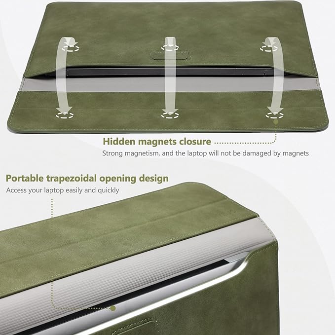 HYZUO 13.3-14 Inch Laptop Sleeve Case with Stand Feature for MacBook Pro 14 M5/M4/M3/M2/M1 2026-2021, MacBook Pro/Air 13.3, 13.5" 13.8" Surface Laptop, HP Spectre X360 13/14, Olive Green