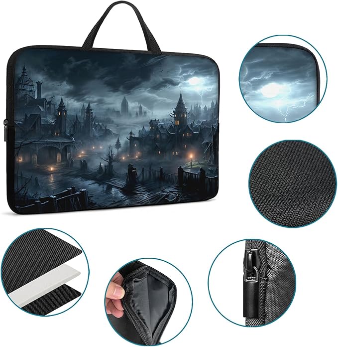Laptop Sleeve Bag with Handle Computer Protective Soft Cover Case for 14 Inch 13 Inch Laptop,Fantasy Castle