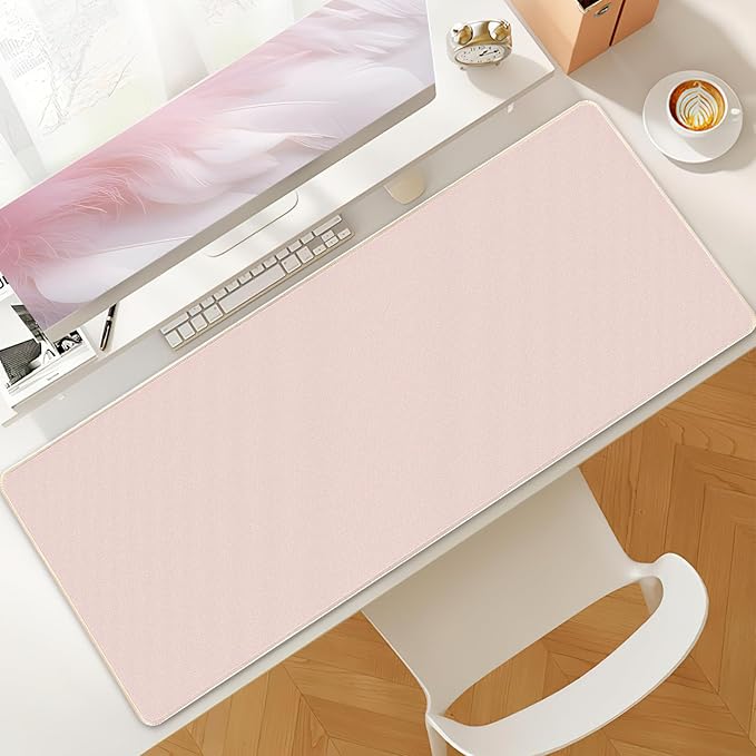 Bloss Desk Mat, Non-Slip Desk Pad Mat Protector, Large Desk Mat for Keyboard and Mouse, Beige Desk Mousepad with Stitched Edges, Keyboard Pad for Gamer, Office(31.5×11.8 Inches)