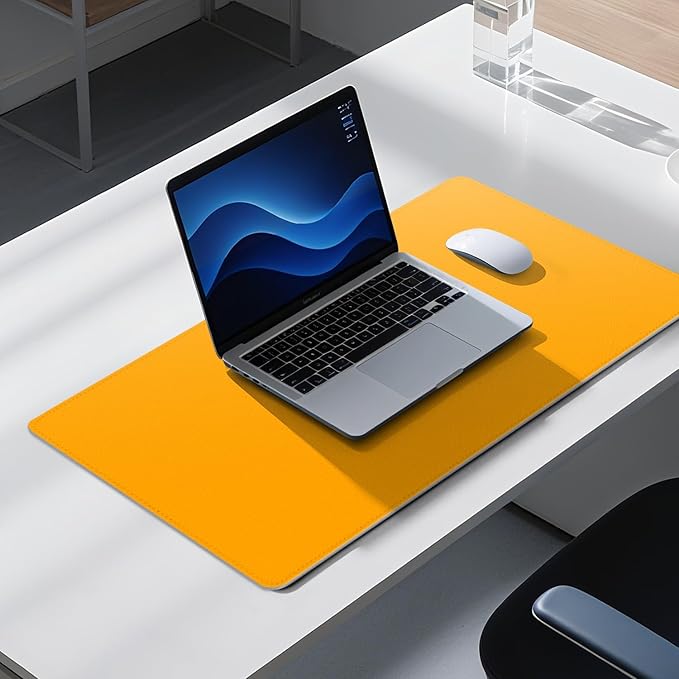 Dual Sided Leather Desk Mat - Waterproof Desk Pad - Ideal for Large Mouse Pad and Desk Mats on Top of Desks (Yellow, 33"*13")