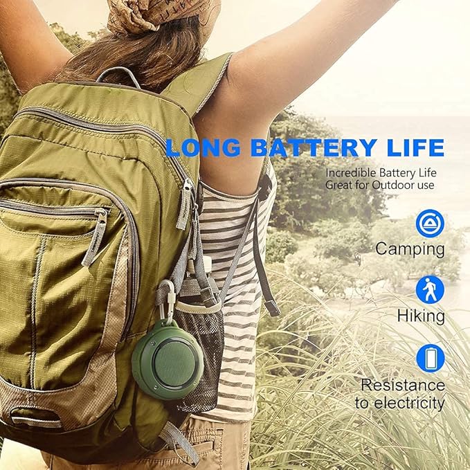 Kunodi Outdoor Waterproof Bluetooth Speaker, Wireless Portable Mini Travel Speaker with Subwoofer, Enhanced Bass, Built in Mic for Sports, Pool, Beach, Hiking, Camping (Green)