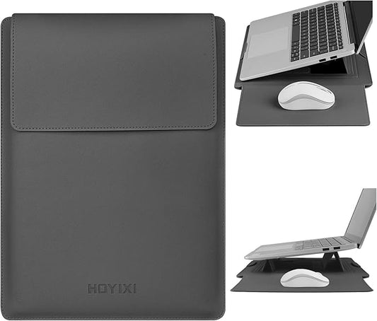 HoYiXi 13.3'' /13.6'' Laptop Sleeve Case PU Leather with Stand Compatible with MacBook Pro 14/MacBook Air 13(M1 M2)/ASUS Vivobook 14/Dell XPS 13/ASUS Matebook,13-14'' Laptop Bag,Gray