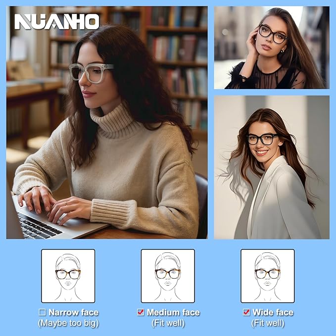 Oversized Blue Light Blocking Glasses for Women & Men - 3 Pack Fashion Computer Eyewear with Anti-Glare & UV400 Protection for Eye Strain Relief, Sleep Support & Daily Office Use