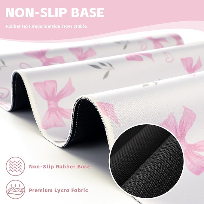Baziabbo Pink Desk Mat,XXL Extended Big Mouse Pad,Gaming Mousepad with Stitched Edge,Non-Slip Rubber Base Keyboard Desk Pad for Home Office Study Game