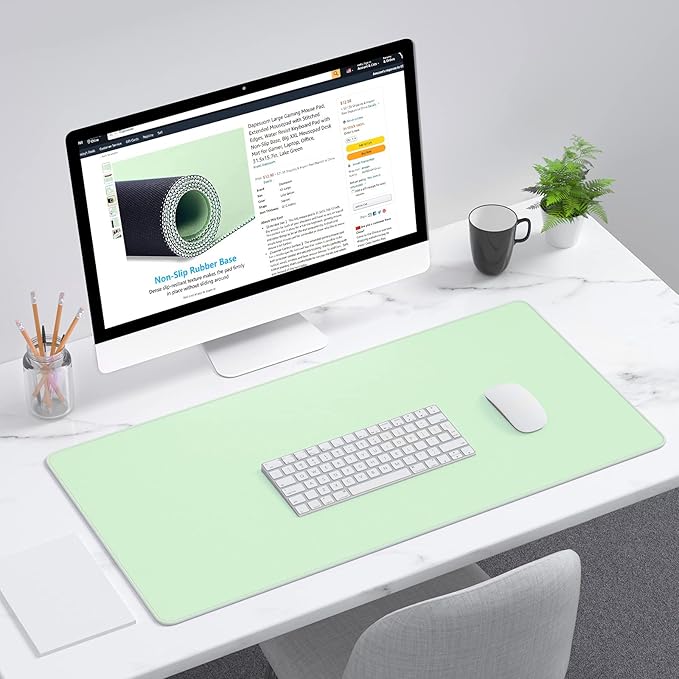 Dapesuom Large Gaming Mouse Pad, Extended Mouse Mat with Stitched Edges, Full Size Keyboard Pad with Non-Slip Base, Big XXL Computer Desk Mats for Gamer, Laptop, Office, 31.5 x 15.7in, Lake Green
