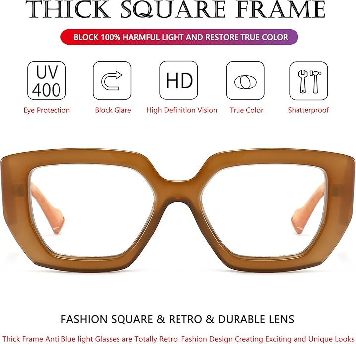 AIEYEZO Thick Frame Blue Light Glasses Men Women, Fashion Square Computer Eyeglass Anti Eyestrain & Prevent Headache