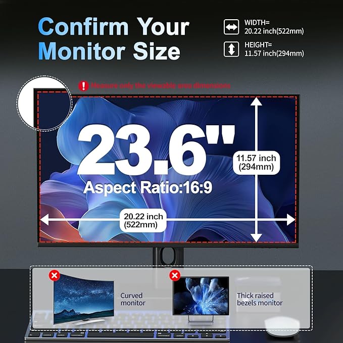 2 Pack Magnetic 23.6 Inch Computer Privacy Screen for Monitor 16:9 Aspect Ratio, Anti-Glare Blue Light Computer Monitor Privacy Shield, Removable Anti-Spy Screen Protector