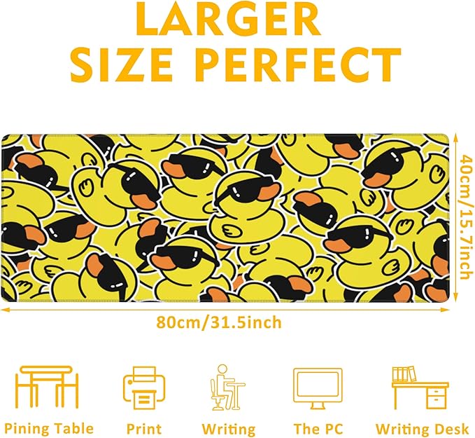 Gaming Mouse Pad,Kawaii Cute Yellow Duck Desk Pad,31.5""X15.7"" Extended Gaming Mouse Pad Mat with Stitched Edge Non-Slip Base Big Mouse Pad for Office Keyboard Laptop, Large, WDQ-D08