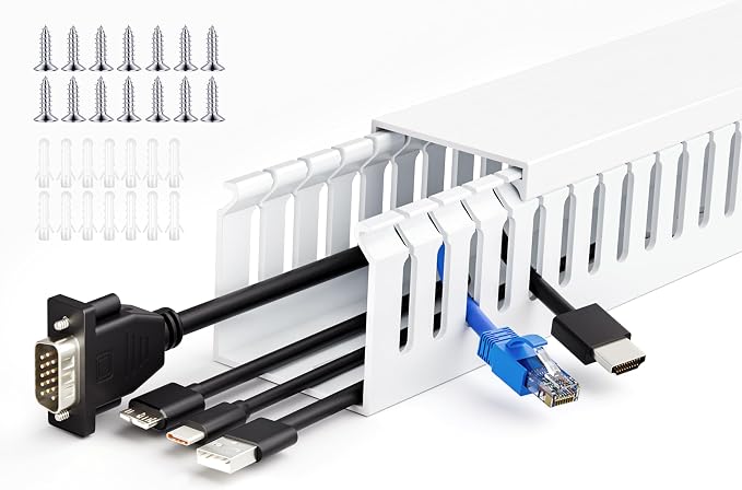 ZhiYo 2x2in Professional Server Rack Cable Management Raceway, Cable Raceway Kit, Electrically Safe PVC Open Slot Wire Cover, Cord Hider for Under Desk/Computer/Network Cords White - Image 5
