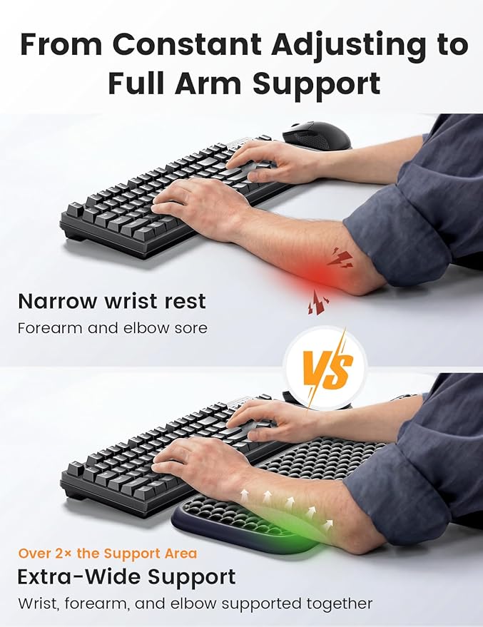 Vaydeer Extra Large Wide Wrist Rest Set for Keyboard and Mouse, Computer Ergonomic Wrist Support, Armrest Elbow Pad Mouse Rest, Typing Pain Relief Soft Memory Foam Desk Cushion for Office Work Gaming