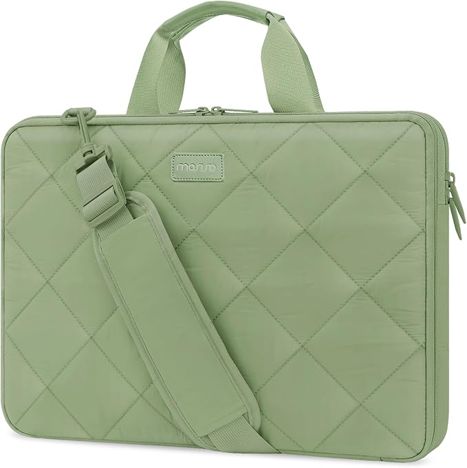 MOSISO 360 Protective Laptop Shoulder Bag, 13-13.3 inch Double Layer Fluffy Padded Laptop Bag with Anti-theft Zipper Compatible with MacBook, HP, Dell, Lenovo, Asus Notebook, Antique Green