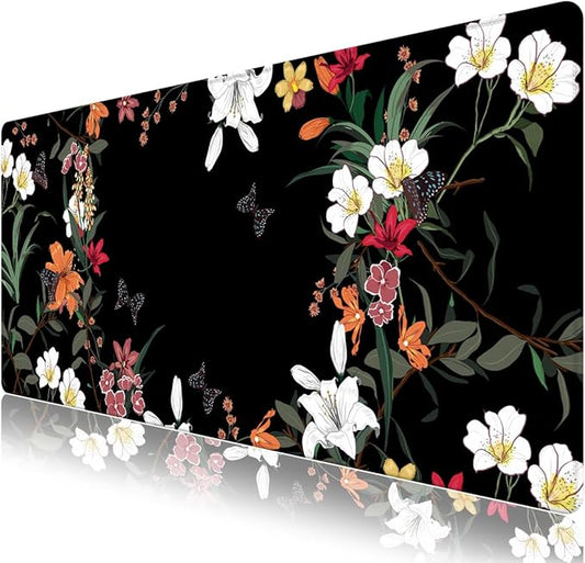 Desk Matt for Desktop, Desk Pad Mat, Desk Mat for Keyboard and Mouse, Large Mouse Pad for Desk, Anti-Slip Big Mousepad with Stitched Edges, Mouse Mat for Computer Laptop, Blooming Lilies Flowers