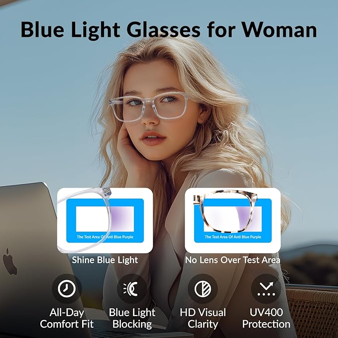 Blue Light Glasses for Woman Men | 99% Blue Light Blocking Glasses for Computer Gaming TV Phone Screen Square Frame | Anti Eyestrain & UV Glare Protection - 5 Pair